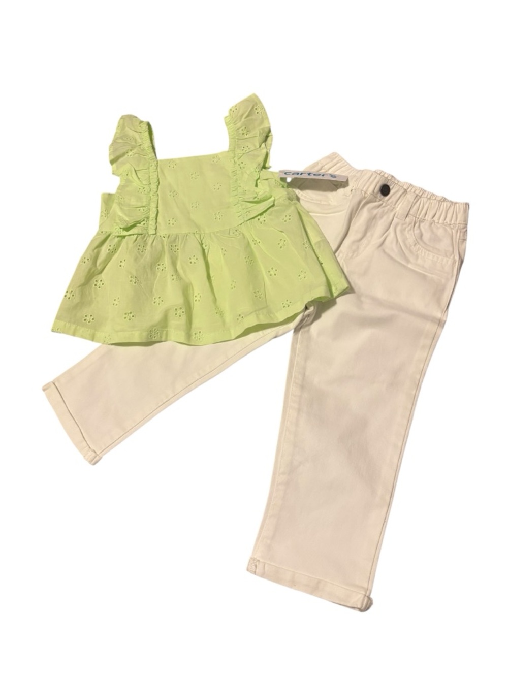 Carter’s 24 mo Lime Eyelet Ruffle Top & White Pants Set